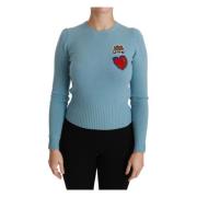 Dolce & Gabbana Blå Ull Queen Heart Pullover Tröja Blue, Dam