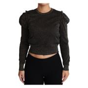 Dolce & Gabbana Svart Guld Cropped Pullover Sweater Black, Dam