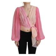 Dolce & Gabbana Rosa Siden Wrap Blus med Långa ärmar Pink, Dam