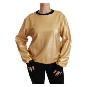 Dolce & Gabbana Guld och Svart Bomull Crewneck Sweater Yellow, Dam
