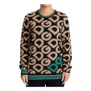 Dolce & Gabbana Multicolor DG Mania Wool Crewneck Sweater Green, Dam
