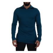 Dolce & Gabbana Blå Bomull Krage Pullover Tröja Blue, Herr