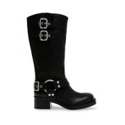 Steve Madden Stiliga Biker Fray Eastern Höga Stövlar Black, Dam