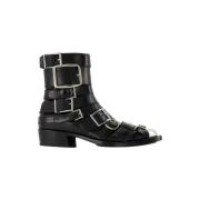 Alexander McQueen Svarta/Silver Läderstövlar Black, Dam