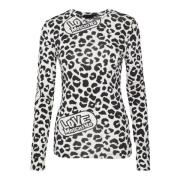 Love Moschino Leopard Print Logo Sweater White, Dam