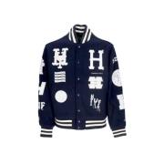 HUF Varsity Jacket Navy Streetwear Hoodie Blue, Herr
