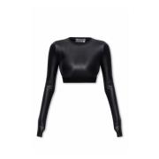 Versace Jeans Couture Blank Crop Fit Långärmad Topp Black, Dam