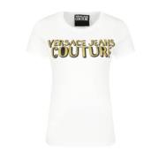 Versace Jeans Couture Glitter Logo Vit Dam T-shirt - M White, Dam