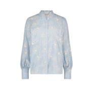 Fabienne Chapot Blommig bomullsskjorta med rynkad krage Blue, Dam