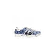 Premiata Glittriga blåa sneakers med dekorativa motiv Blue, Dam