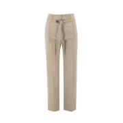 Brunello Cucinelli Feminine Tailored Bomull Twill Byxor Beige, Dam