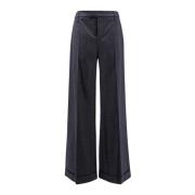 Brunello Cucinelli Grå Virgin Wool Wide Leg Byxor Gray, Dam