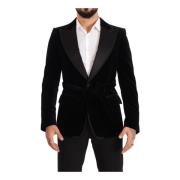 Dolce & Gabbana Svart Sammet Enkelknäppt Blazer Black, Herr