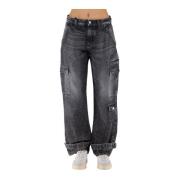 Icon Denim Wide Jeans Gray, Dam