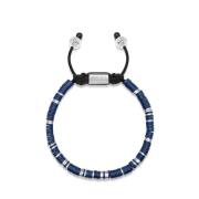 Nialaya Men`s Beaded Bracelet with Dark Blue and Silver Disc Beads Mul...