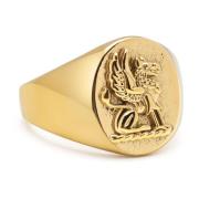 Nialaya Men's Stainless Steel Lion Crest Ring with Gold Plating Yellow...