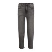 7 For All Mankind Högmidjade regular fit svarta denim jeans Gray, Dam