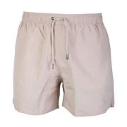 Emporio Armani Broderade Logotyp Polyester Badshorts Beige, Herr