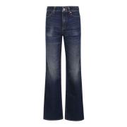 Balmain Flarebyxor med Djärv Röd Monogram Blue, Dam