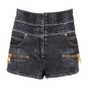 Balmain Höga midjade blekta denim mini-shorts Black, Dam