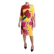 Dolce & Gabbana Blommig Kristall Sheath Klänning Yellow, Dam