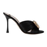 Elisabetta Franchi Smyckad Satin Slip-on Sandal Black, Dam