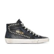 Golden Goose Svarta Läder Distressed Studded Sneakers Black, Dam