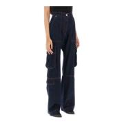 Msgm Cargo Jeans med Flared Cut Blue, Dam