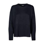 Dondup Dam Crew Neck Tröja med Sidoklyftor Black, Dam