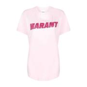 Isabel Marant Étoile Logo Print T-shirt i Ljusrosa Pink, Dam