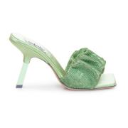 Sebastian Milano Strass Mule Platta Skor Green, Dam