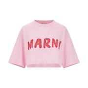 Marni Ekologisk Bomull Blå Logo T-shirt Pink, Dam