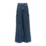 Amish Blå Denim Cargo Jeans Blue, Dam