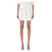 Balmain Stickad kjol med gyllene metallknappar White, Dam