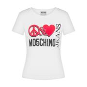 Moschino Kortärmad T-shirt med Logotryck White, Dam