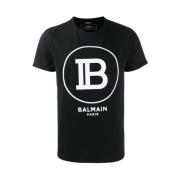 Balmain Svart bomullst-shirt med tjockt vitt flocked B-logotyp Black, ...