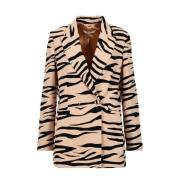 Pennyblack Zebra Motif Double-Breasted Blazer Beige, Dam