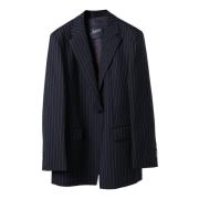 Seafarer Oversized Wool Pinstripe Blazer Blue, Dam