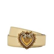 Dolce & Gabbana Justerbart metalliskt läderbälte med gyllene hjärtskal...