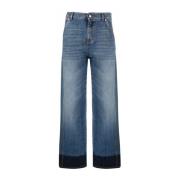 Alexander McQueen Tvåfärgade Straight-Leg Denim Jeans Blue, Dam