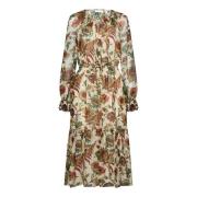Ulla Johnson Silkesklänning med kontrasterande blommönster Multicolor,...