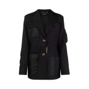Versace Långärmad bältesjacka i ull-mohairblandning Black, Dam