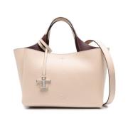 Tod's Logo-Plaque Läder Toteväska Beige, Dam