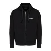 Emporio Armani Svart Hoodie i Dubbel Jersey med Logotyp Black, Herr