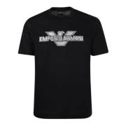 Emporio Armani Svart Bomull Kortärmad T-shirt med Örn Logo Black, Herr