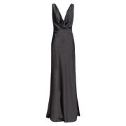 Pinko Elegant Satinklänning med Draperad V-ringning Black, Dam