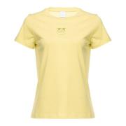Pinko T-shirt med broderad Love Birds logotyp Yellow, Dam