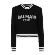 Balmain Kort ulltröja med logotyp Black, Dam