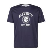 Eleventy College Print Rundhalsad T-Shirt Blue, Herr