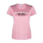 Pinko Logo Print Crew Neck T-shirts och Polos Pink, Dam